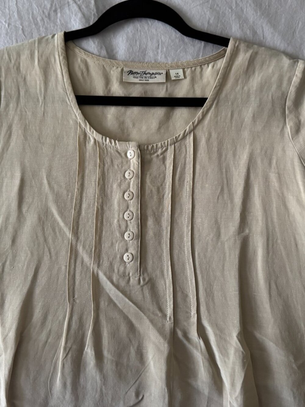 Beige Silk/Linen SS Dress by Norm Thompson sz 14 - Picture 3 of 5